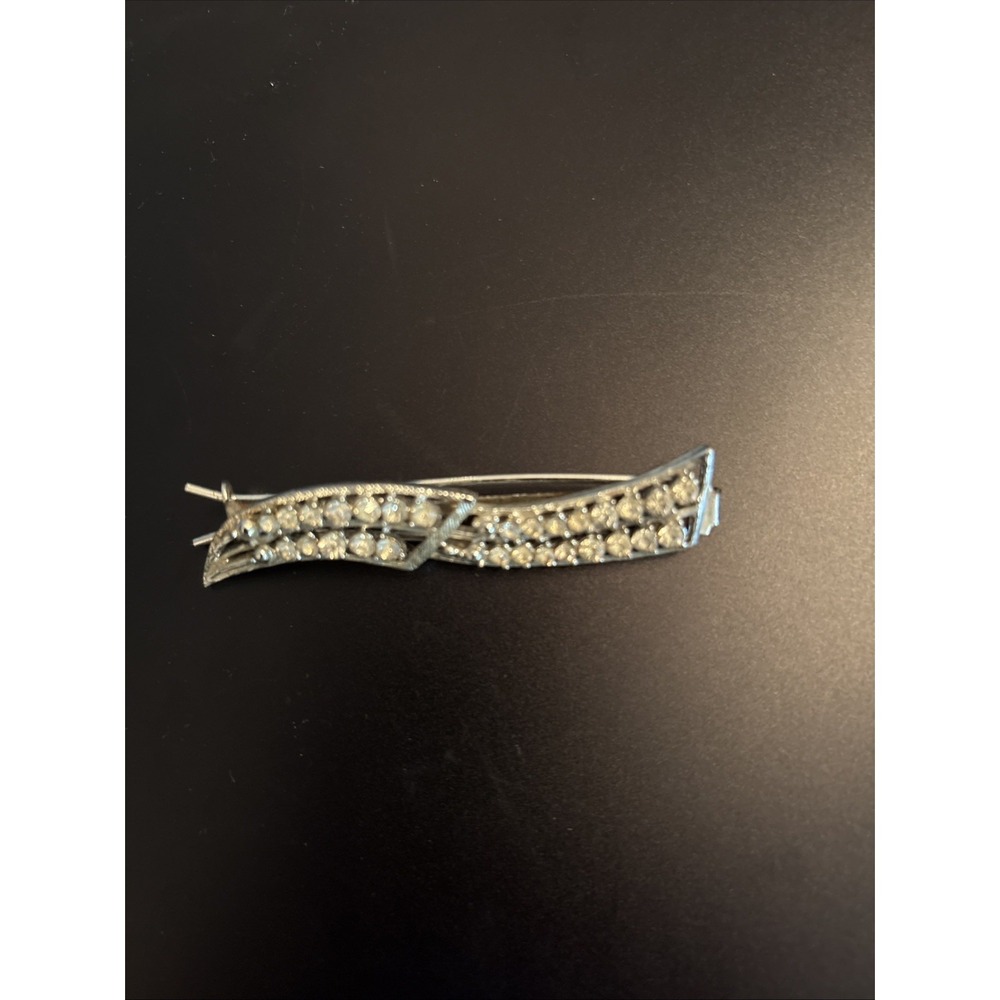VTG Rhinestone Barrette Silver Tone‎ Art Deco Style Hair Clip Bridal Formal
